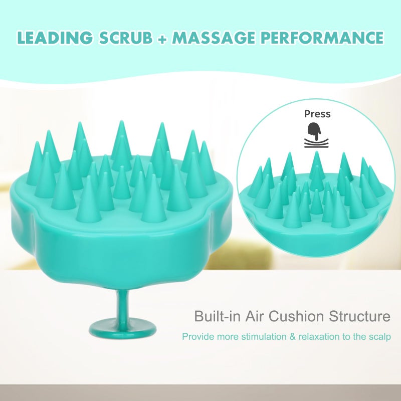 FREATECH Massager Shampoo Brush with Soft Silicone Bristles for Scalp Care, Shower Hair Scalp Scrubber Exfoliator for Dandruff Removal and Hair Growth, Wet & Dry for Men, Women and Kids, Green - Image 4