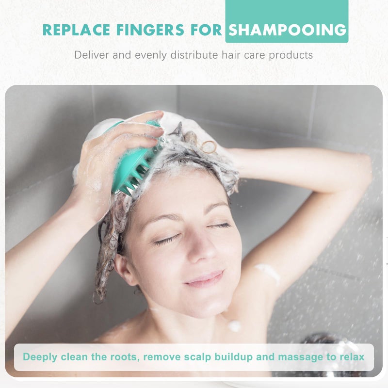 FREATECH Massager Shampoo Brush with Soft Silicone Bristles for Scalp Care, Shower Hair Scalp Scrubber Exfoliator for Dandruff Removal and Hair Growth, Wet & Dry for Men, Women and Kids, Green - Image 5