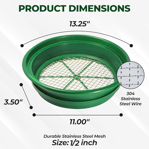 SE 13.25 Inch Wide Stackable Classifier Gold Prospecting Pan - 1/2 Inch Stainless Steel Mesh Sifting Pan, Green - Image 3