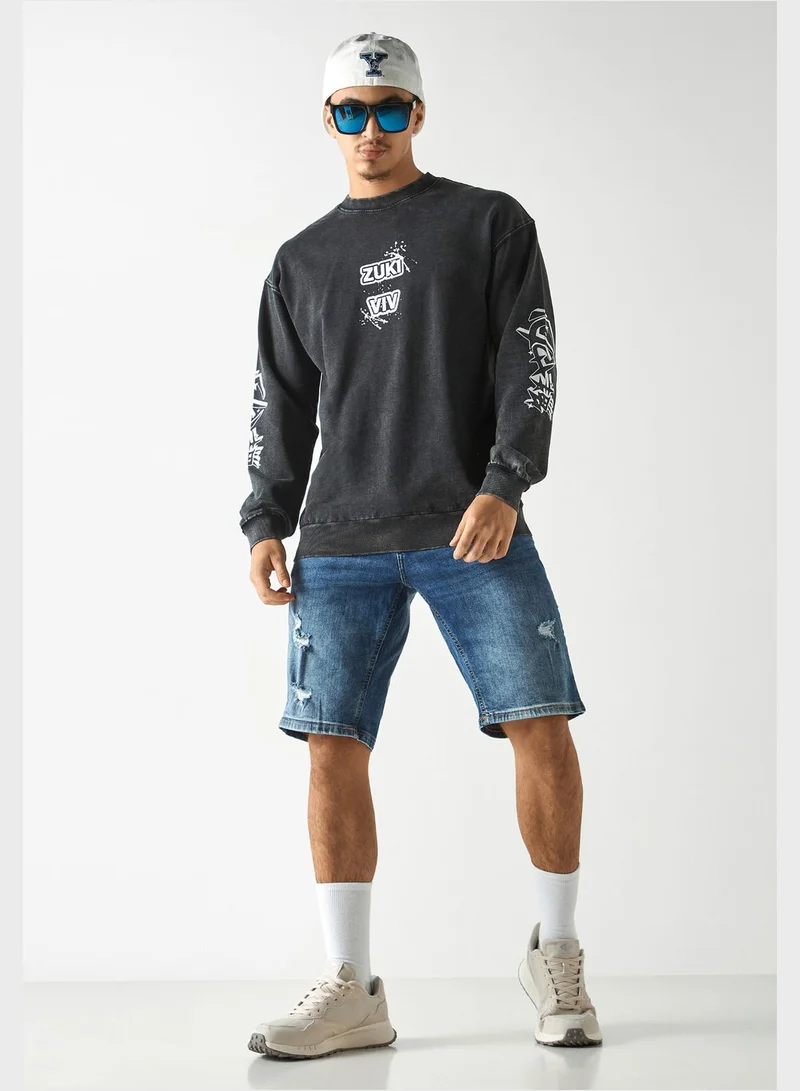 SP Characters Text Print Crew Neck Sweatshirt