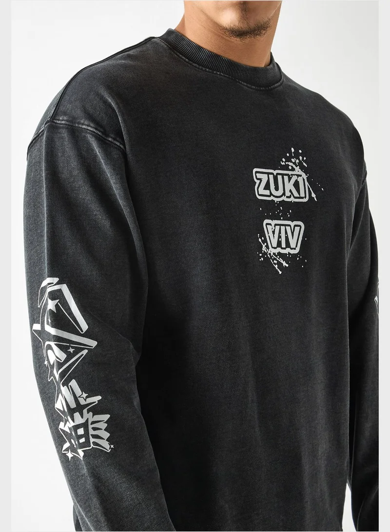 SP Characters Text Print Crew Neck Sweatshirt