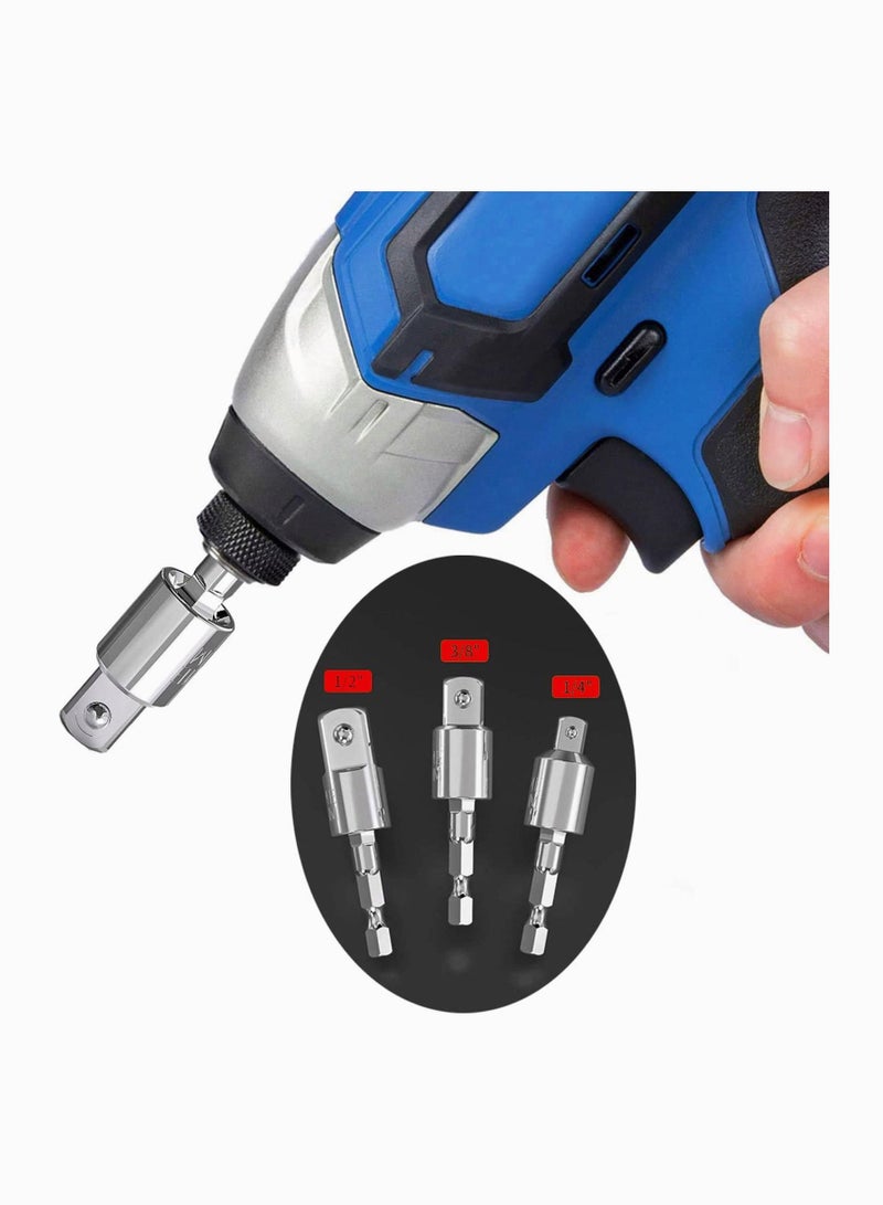 SYOSI Power Drill Sockets Adapter Impact Driver Adapter Rotatable Hex Shank Impact Driver Socket Adapter Socket to Drill Adapter 1/4" 3/8" 1/2" Impact Driver Adapter 3-Piece - Image 4