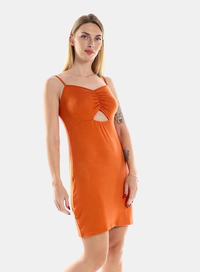 kady Knitted Pattern Casual Short Dress With Front Keyhole women orange 2XL- Regular - Image 2