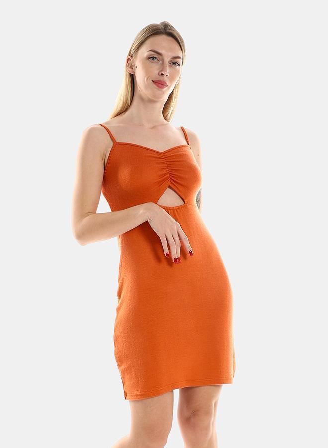 kady Knitted Pattern Casual Short Dress With Front Keyhole women orange 2XL- Regular - Image 1