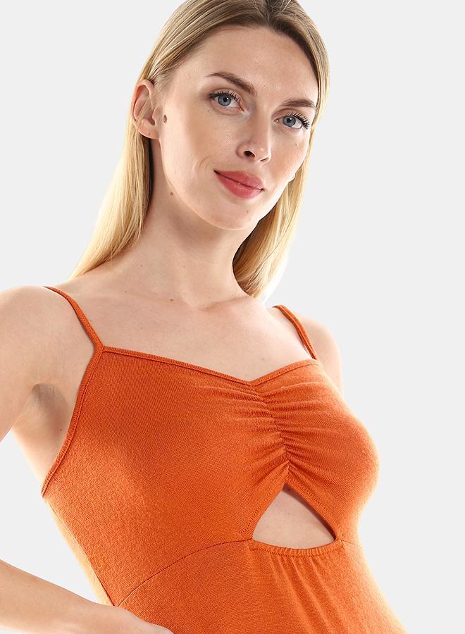 kady Knitted Pattern Casual Short Dress With Front Keyhole women orange 2XL- Regular - Image 4