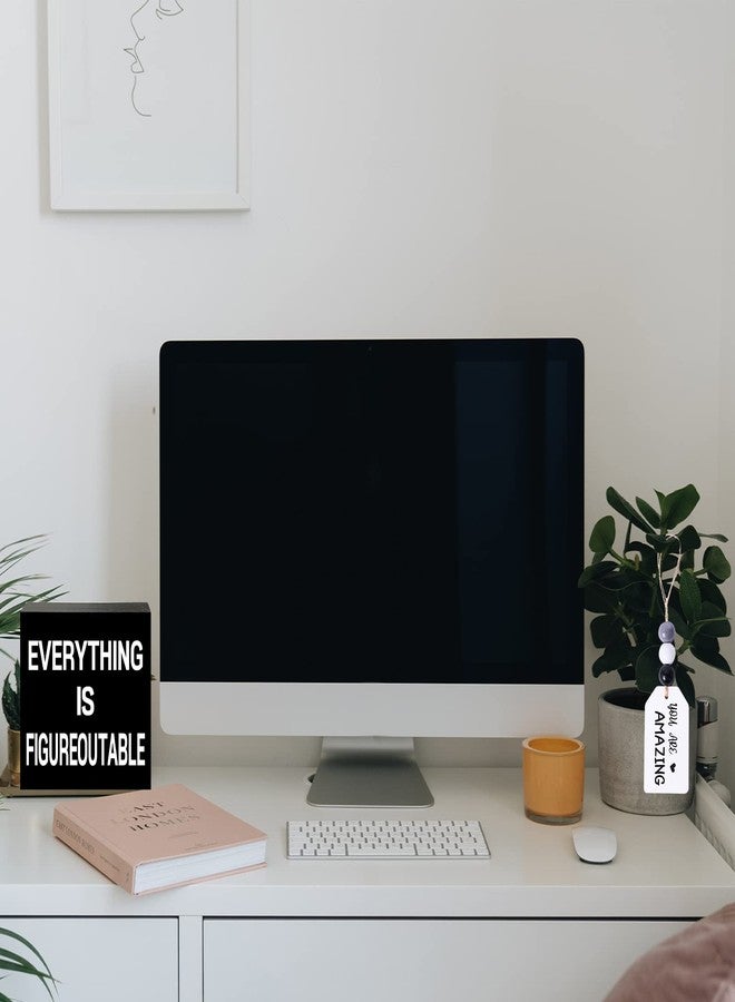 HEYTUYA Black Decor for Home Office Desk, Wood Box Sign, Everything is Figureoutable Sign, You are Amazing Mini Plaque, Inspirational Gifts for Women, Men - Image 2