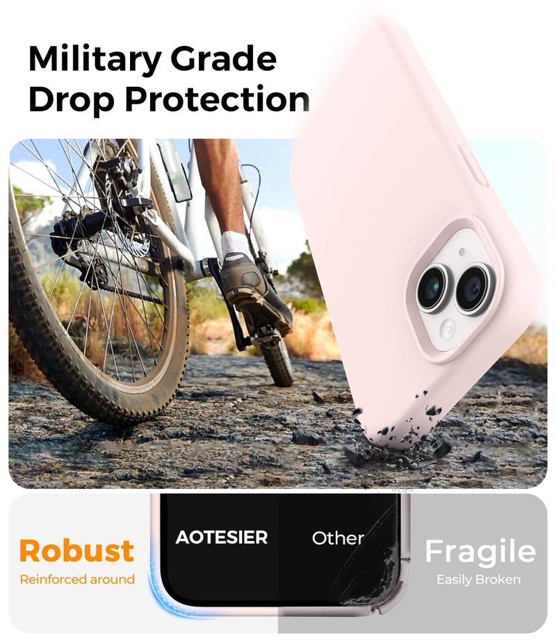 AOTESIER Compatible with iPhone 14 Case, Full Body Food-Grade Silicone Wear-Resistant, Anti-Drop Protection with Soft Anti-Scratch Microfiber Lining Phone Case for iPhone 14, 6.1 inch, Chalk Pink - Image 3