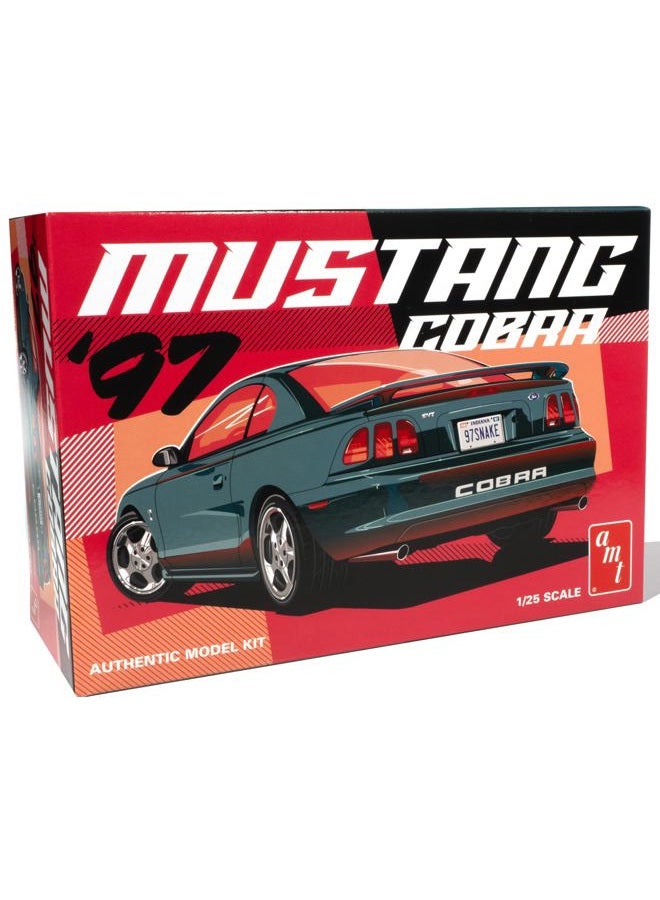 AMT 1997 Ford Mustang Cobra 1:25 Scale Model Kit – Authentic V-8 Engine Detail, 90+ Parts, Functional Hood & Scoops, Rear Spoiler, Pad-Printed Goodyear Tires – Skill Level 2 – Paint & Glue Required - Image 1