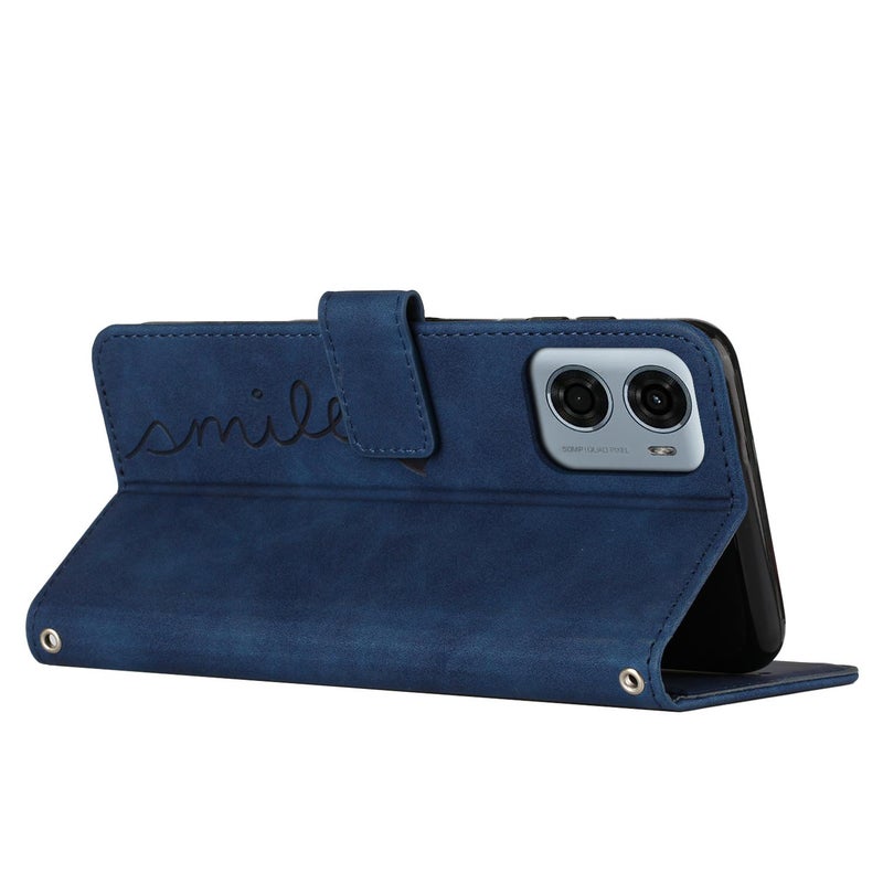 HuHa Case Cover For Motorola Moto G05 Skin Feel Heart Embossed Leather Phone Case with Long Lanyard(Blue) - Image 3