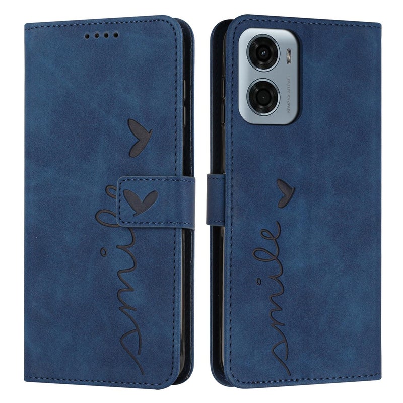 HuHa Case Cover For Motorola Moto G05 Skin Feel Heart Embossed Leather Phone Case with Long Lanyard(Blue) - Image 1