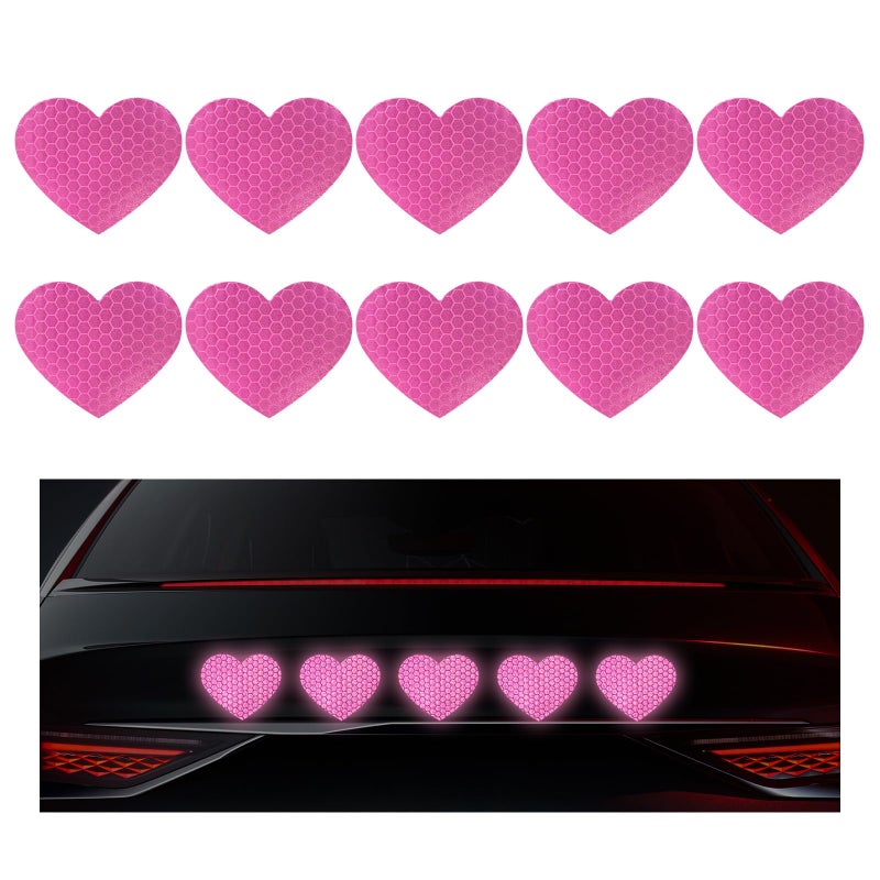 SHMZK 10PCS Vinyl Decal for Cars, High Intensity Reflective Sticker Night Safety Sign Bumper Decals, Waterproof Grid Vinyl Stickers Scratch Cover for Auto Window Laptop (Heart, Pink) - Image 1