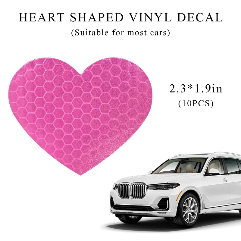SHMZK 10PCS Vinyl Decal for Cars, High Intensity Reflective Sticker Night Safety Sign Bumper Decals, Waterproof Grid Vinyl Stickers Scratch Cover for Auto Window Laptop (Heart, Pink) - Image 2