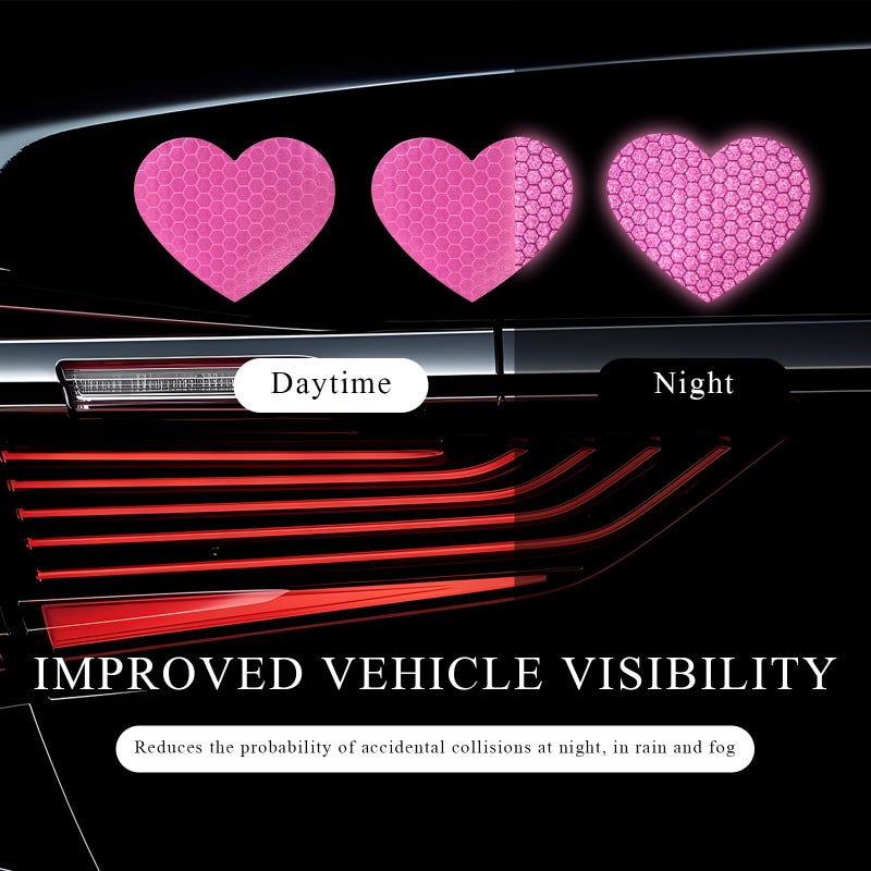 SHMZK 10PCS Vinyl Decal for Cars, High Intensity Reflective Sticker Night Safety Sign Bumper Decals, Waterproof Grid Vinyl Stickers Scratch Cover for Auto Window Laptop (Heart, Pink) - Image 3