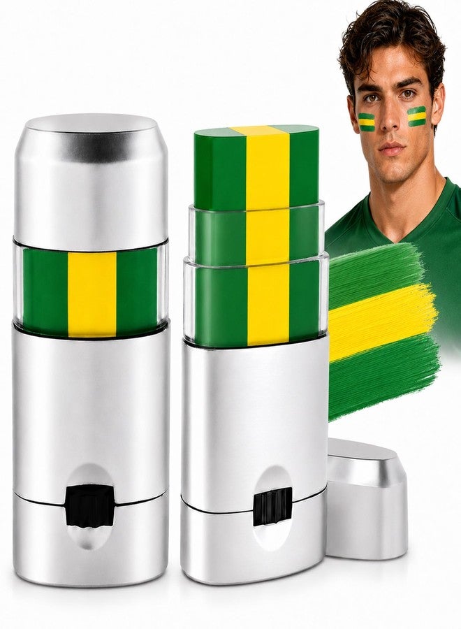 Paminify Green Yellow and Green Brazil Face Paint Stick,2026 World Cup Fans Eye Black,Patriotic Flag Body Sport Paint Stick for Soccer Baseball Softball Football Brasil Party Accessories, 2 PCS - Image 1