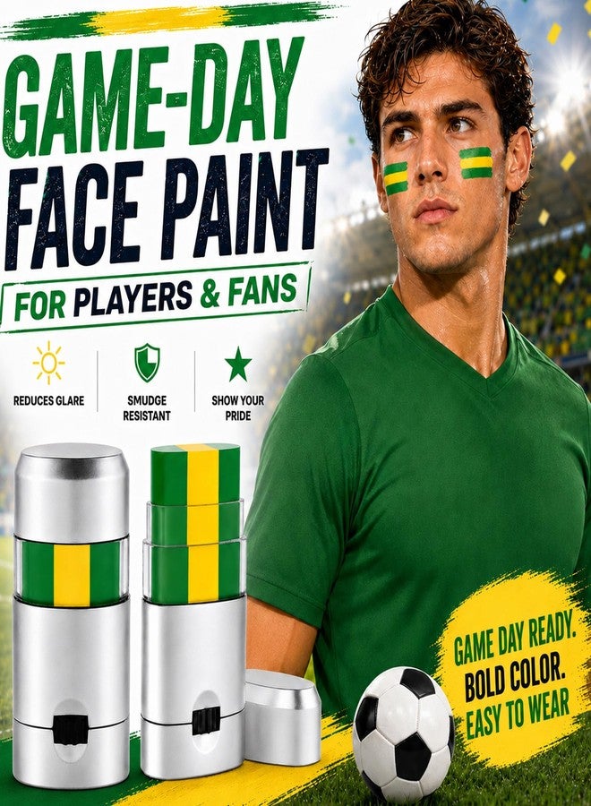Paminify Green Yellow and Green Brazil Face Paint Stick,2026 World Cup Fans Eye Black,Patriotic Flag Body Sport Paint Stick for Soccer Baseball Softball Football Brasil Party Accessories, 2 PCS - Image 2