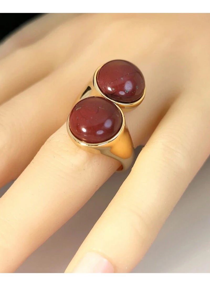 إليجانس خاتم نسائي فاخر وأنيق بحجر العقيق الطبيعي بمقاس موحد - Image 1