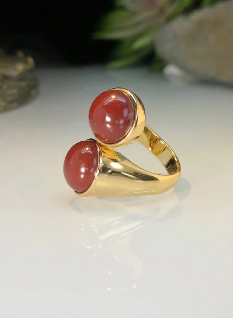 إليجانس خاتم نسائي فاخر وأنيق بحجر العقيق الطبيعي بمقاس موحد - Image 2