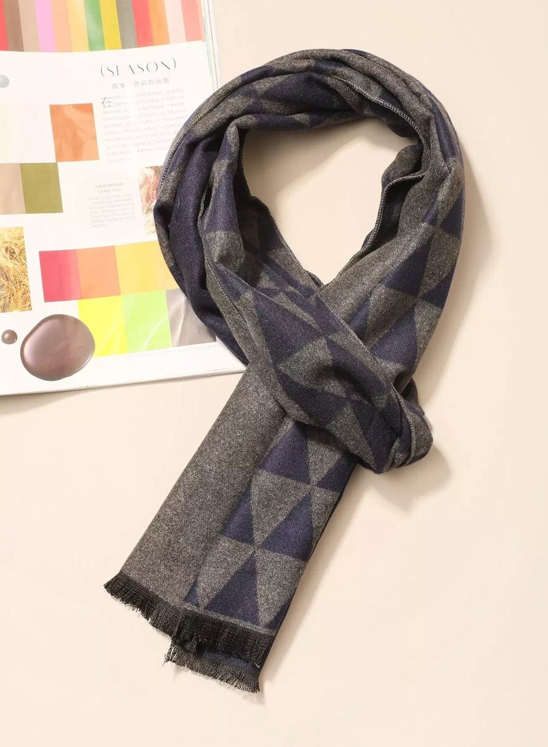 Men Fringe Hem Geometric Print Scarf  - Image 1