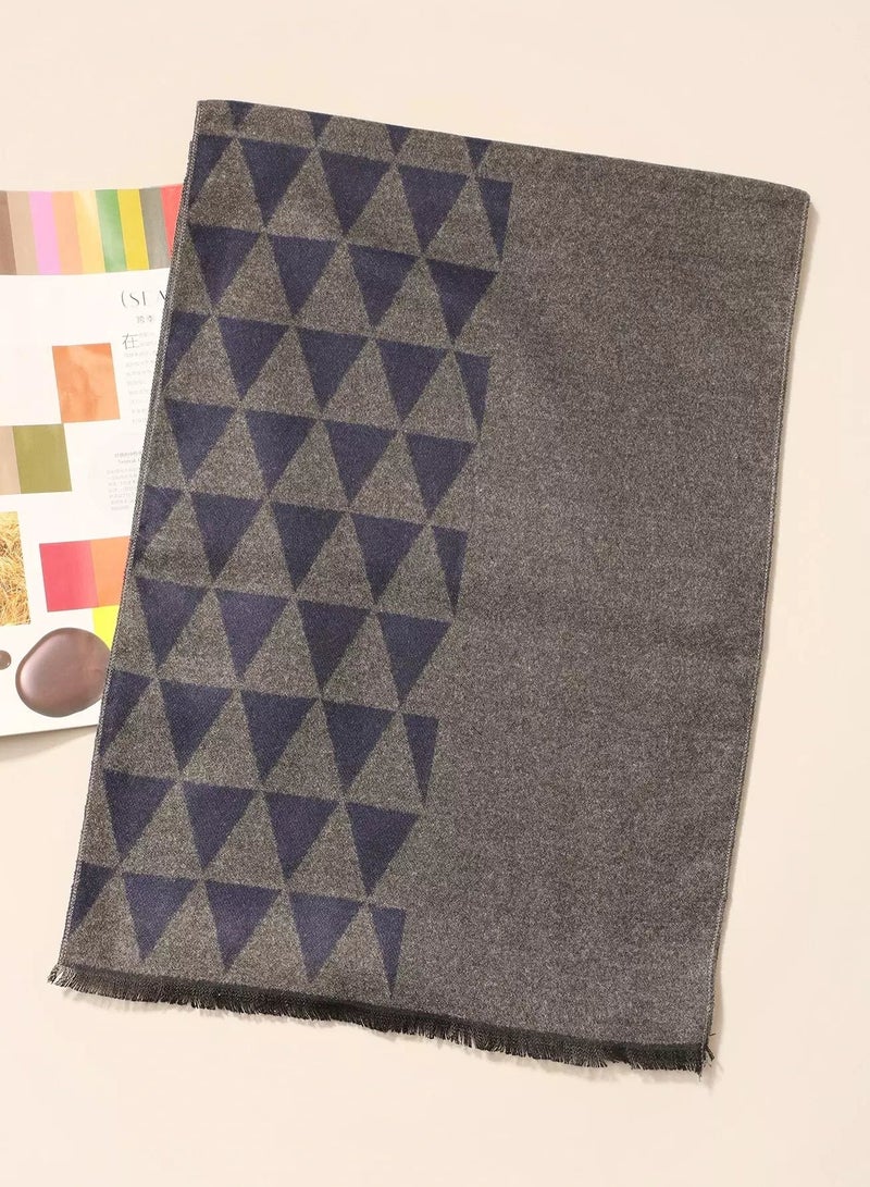 Men Fringe Hem Geometric Print Scarf  - Image 2