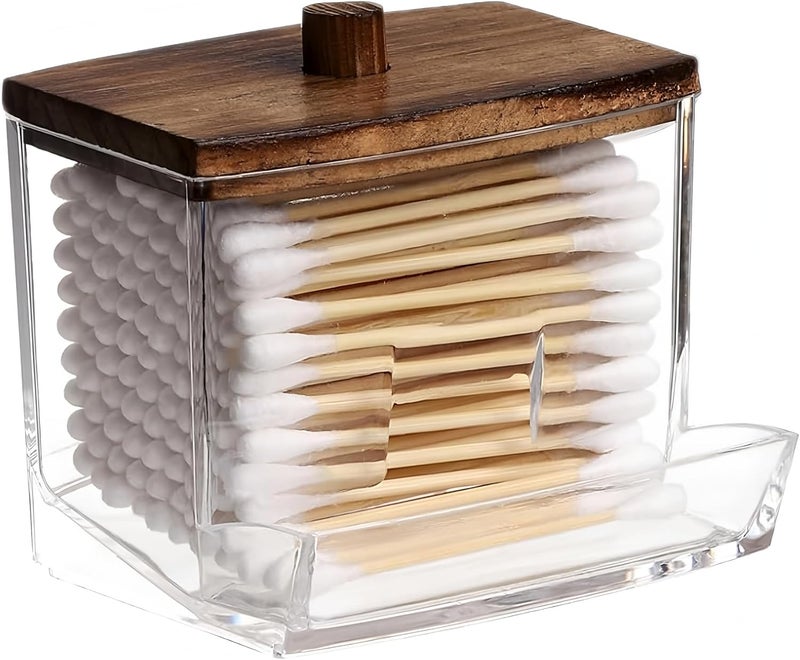 Qtip Dispenser Apothecary Jars Bathroom - Qtip Holder Storage Canister Clear Plastic Jar for Cotton Swab,Q-Tips,Cotton Rounds (B#Brown 1Pcs)