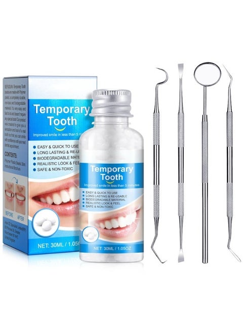Tooth Filling Repair Kit, Temporary Tooth Filling Tooth Repair Kit with 4 Dental Tools Re-Usable Safe False Teeth for Temporary Filling Fixing Missing Broken Tooth