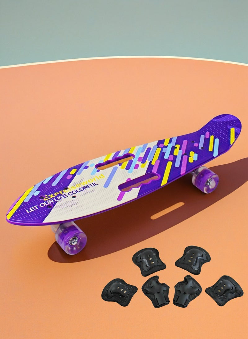 إيزي فيتشور لوح تزلج EASY FUTURE Cruiser للأطفال - لوح قصير على شكل لوح بنس واحد للشباب من سن 6 إلى 12 عامًا، والمراهقين والمبتدئين، لوح تزلج صغير كامل بما في ذلك مجموعة معدات الحماية - Image 1