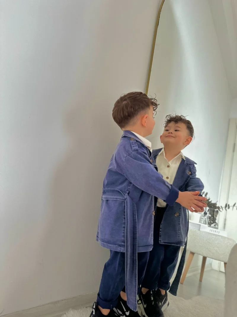 Miniğimin Cicileri My Little Ones Buttoned Boy Trench Coat Trousers and Shirt Combination - Blue