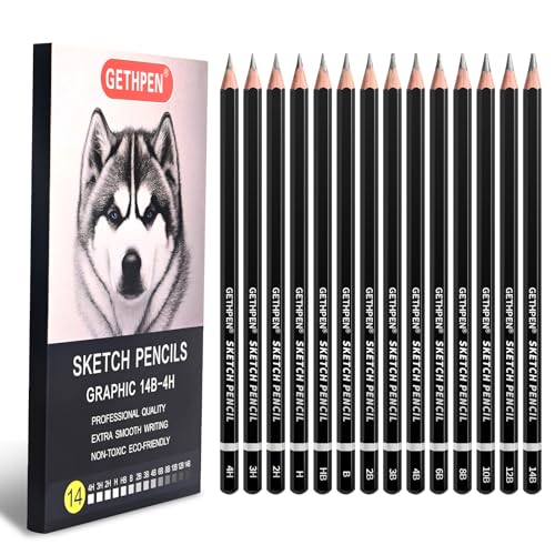 GETHPEN Professional Drawing Sketching Pencil Set 14 Pieces Graphite Pencils14B 4H Ideal for Drawing Art Sketching Shading Artist Pencils for Beginners Pro Artists - Image 1