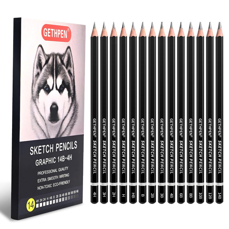 GETHPEN Professional Drawing Sketching Pencil Set 14 Pieces Graphite Pencils14B 4H Ideal for Drawing Art Sketching Shading Artist Pencils for Beginners Pro Artists - Image 3