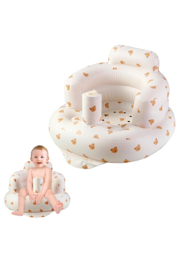 Daytoyz Inflatable Baby Seat for 3 Months+, Blow Up Infant Chair Toddler Floor Seats with Built in Air Pump for Sitting Up, Bear - Image 1
