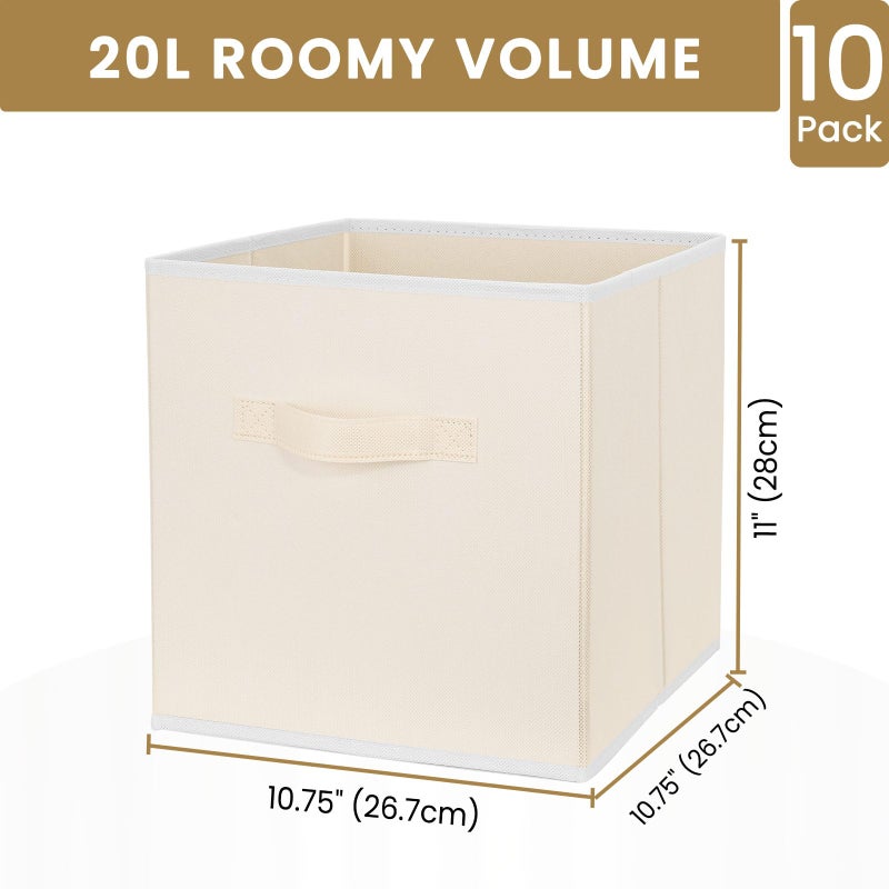 Criusia Storage Cubes, 11 Inch Clothes Storage Bins with Dual Handles (10 Pack), Fabric Collapsible Storage Bins for Shelves Closet, Cubby Organizer Bins for Clothing Toys Blanket Yarns (Beige) - Image 2