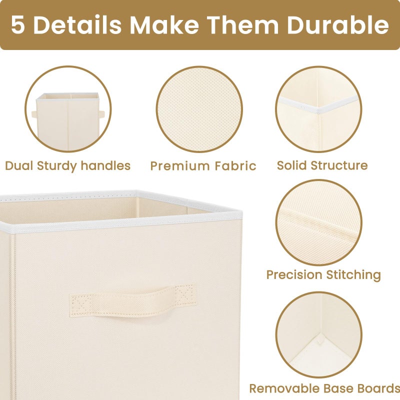 Criusia Storage Cubes, 11 Inch Clothes Storage Bins with Dual Handles (10 Pack), Fabric Collapsible Storage Bins for Shelves Closet, Cubby Organizer Bins for Clothing Toys Blanket Yarns (Beige) - Image 4