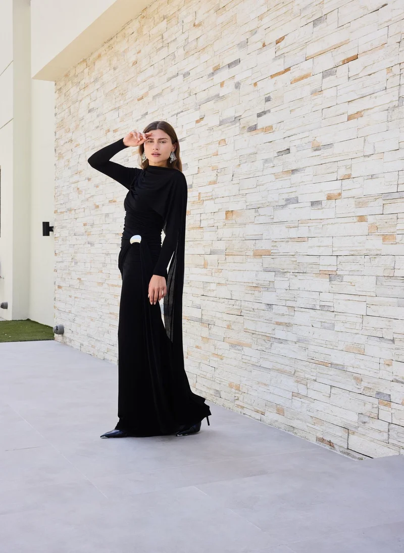 Ashita Fernandes  Ruched Draped Column Dress – Black for Women | Best Price UAE