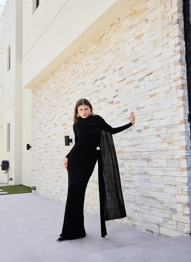 Ashita Fernandes  Ruched Draped Column Dress – Black for Women | Best Price UAE