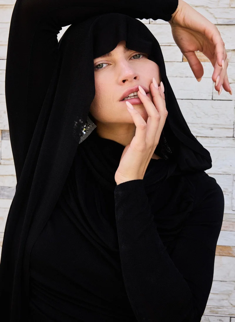 Ashita Fernandes  Ruched Draped Column Dress – Black for Women | Best Price UAE
