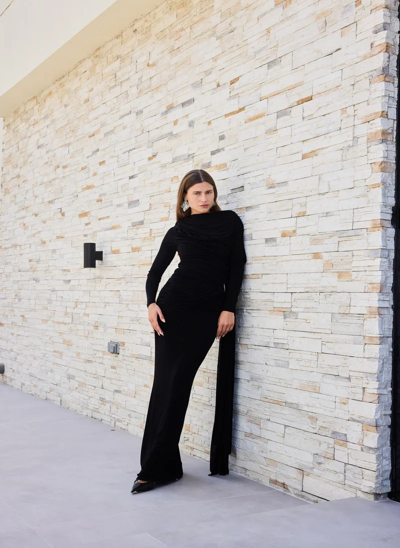 Ashita Fernandes  Ruched Draped Column Dress – Black for Women | Best Price UAE
