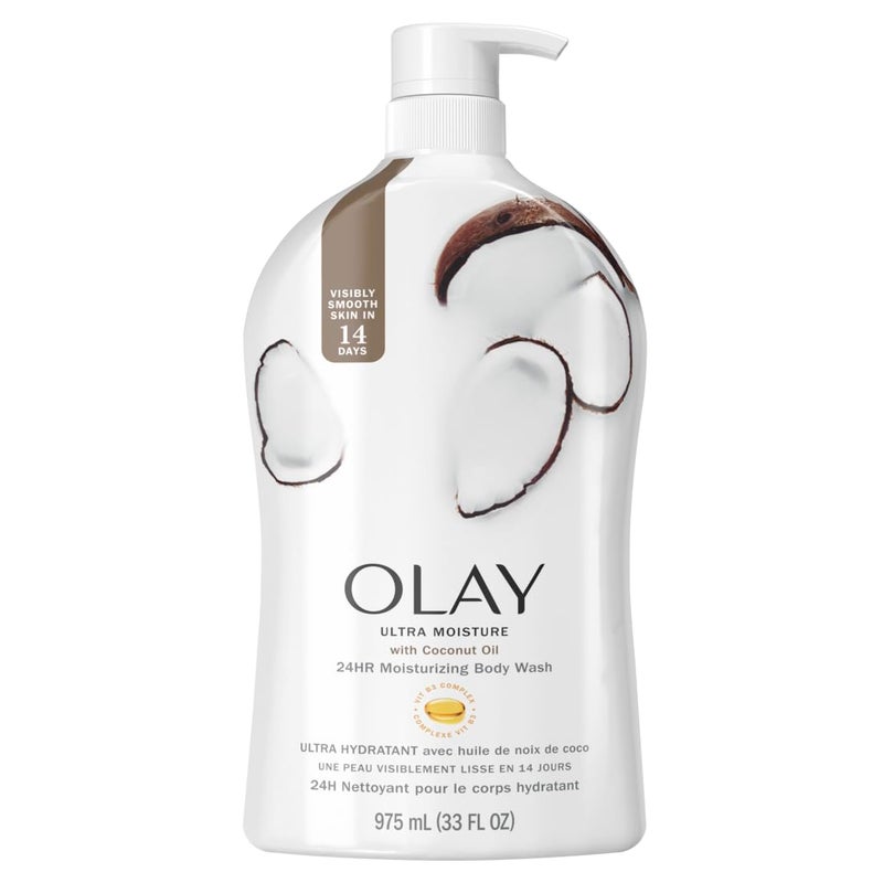 Olay Body Wash for Women, Ultra Moisture, 24hr Moisturizing, Hydrating & Refreshing, B3 Vitamin Complex, Free of Parabens & Phthalates, For All Skin Types, Coconut Oil Scent, 33 fl oz (Pack of 4) - Image 1