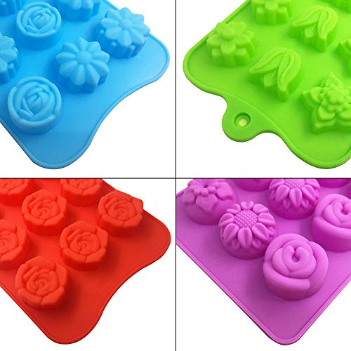 DanziX 4 PACK Flower Shape Chocolate Candy Molds Set,DanziX Silicone 15 Cavity Baking Mold Ice Cube Tray for Wedding,Festival,Parties and DIY Crafts-Green,Blue,Red and Purple - Image 5