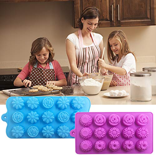 DanziX 4 PACK Flower Shape Chocolate Candy Molds Set,DanziX Silicone 15 Cavity Baking Mold Ice Cube Tray for Wedding,Festival,Parties and DIY Crafts-Green,Blue,Red and Purple - Image 4