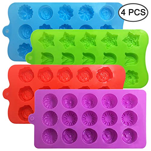 DanziX 4 PACK Flower Shape Chocolate Candy Molds Set,DanziX Silicone 15 Cavity Baking Mold Ice Cube Tray for Wedding,Festival,Parties and DIY Crafts-Green,Blue,Red and Purple - Image 2