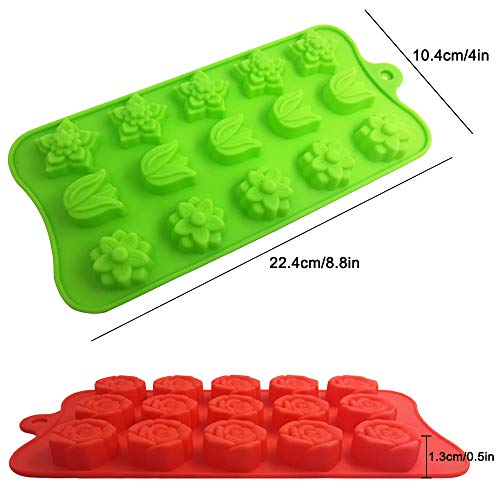 DanziX 4 PACK Flower Shape Chocolate Candy Molds Set,DanziX Silicone 15 Cavity Baking Mold Ice Cube Tray for Wedding,Festival,Parties and DIY Crafts-Green,Blue,Red and Purple - Image 3