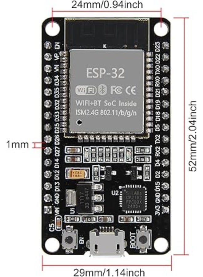 لوحة تطوير ESP-WROOM-32 ESP32 ESP-32S 2.4GHz واي فاي مزدوج الوضع + بلوتوث مع معالج دقيق مزدوج النواة مدمج مع هوائي RF AMP فلتر AP STA متوافق مع Arduino IDE (1 قطعة) - Image 1