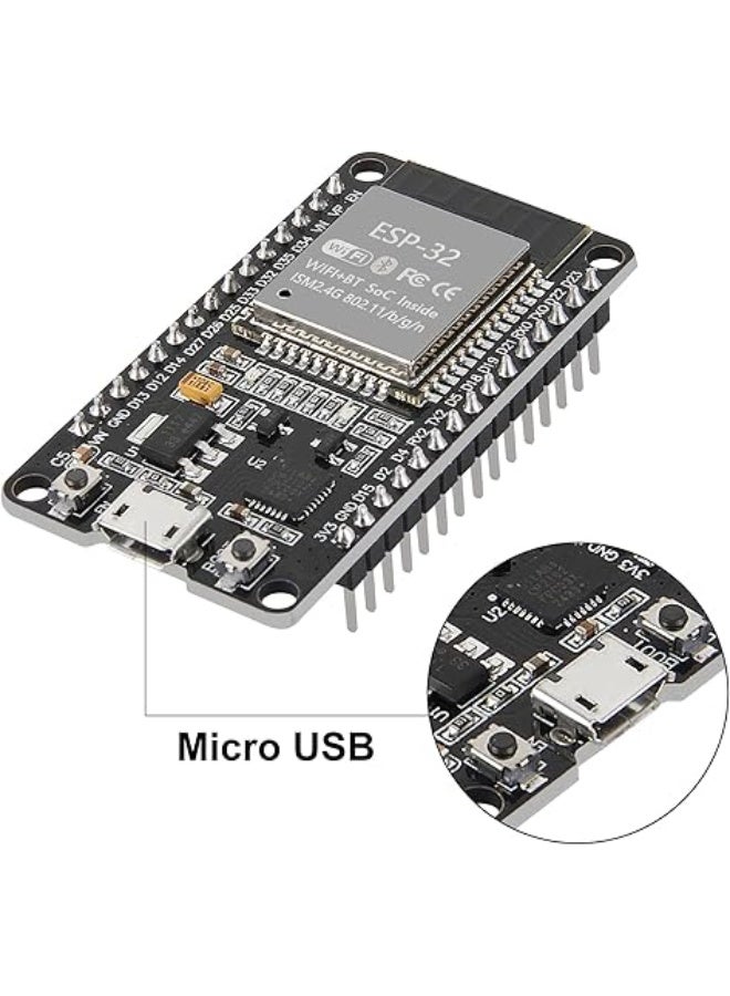 لوحة تطوير ESP-WROOM-32 ESP32 ESP-32S 2.4GHz واي فاي مزدوج الوضع + بلوتوث مع معالج دقيق مزدوج النواة مدمج مع هوائي RF AMP فلتر AP STA متوافق مع Arduino IDE (1 قطعة) - Image 3
