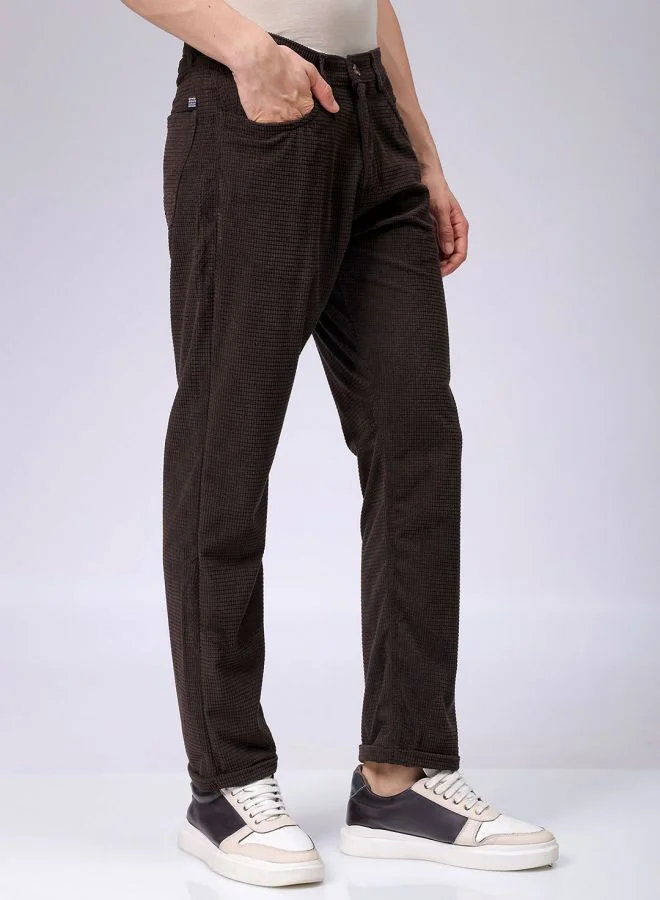 The Indian Garage Co Men Straight Fit Solid Mid-Rise Corduroy Casual Trousers