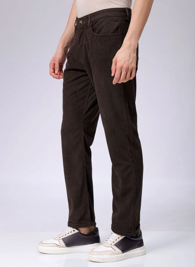 The Indian Garage Co Men Straight Fit Solid Mid-Rise Corduroy Casual Trousers