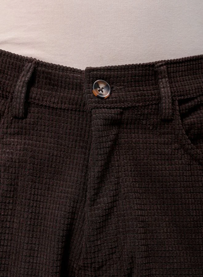 The Indian Garage Co Men Straight Fit Solid Mid-Rise Corduroy Casual Trousers