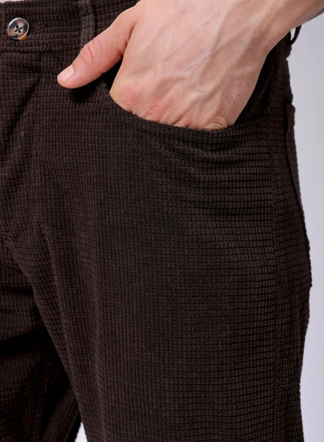 The Indian Garage Co Men Straight Fit Solid Mid-Rise Corduroy Casual Trousers
