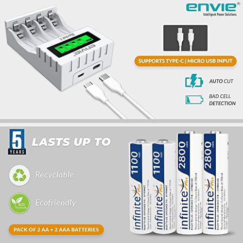 ENVIE® (ECR 11MC+2800+1100) SprintX Ultra Fast Rechargeable Batteries Charger for AA & AAA Ni-mh, with 2xAA2800 & 2AAA1100 Rechargeable Batteries, with Over Charge Protection - Image 2