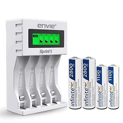 ENVIE® (ECR 11MC+2800+1100) SprintX Ultra Fast Rechargeable Batteries Charger for AA & AAA Ni-mh, with 2xAA2800 & 2AAA1100 Rechargeable Batteries, with Over Charge Protection - Image 1