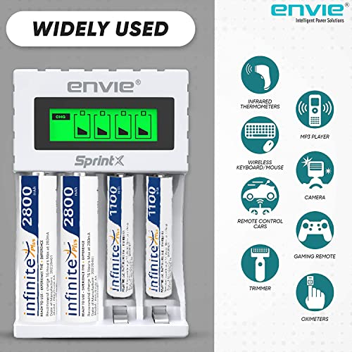 ENVIE® (ECR 11MC+2800+1100) SprintX Ultra Fast Rechargeable Batteries Charger for AA & AAA Ni-mh, with 2xAA2800 & 2AAA1100 Rechargeable Batteries, with Over Charge Protection - Image 3